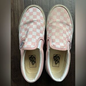 Vans Kids Pink and White Checkered Slip-On Sneakers